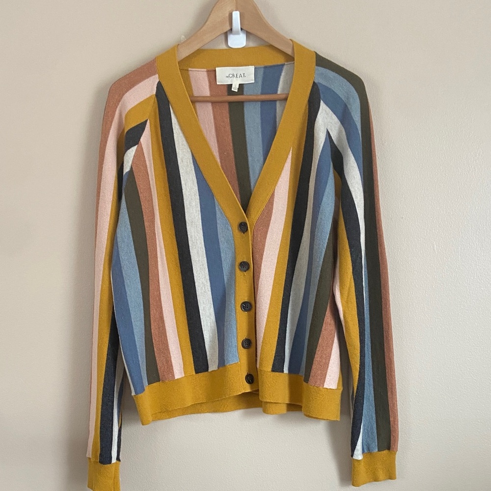 The GREAT. The Boxy Varsity Striped Cardigan Sweater Large - Picture 3 of 10